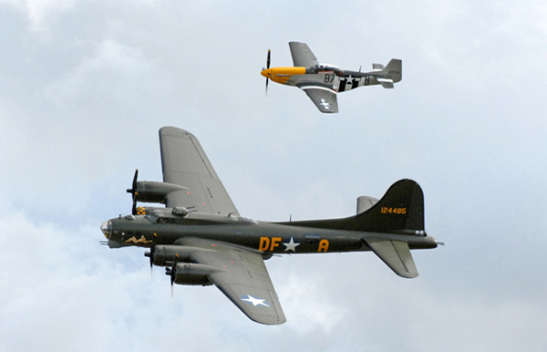Boeing B-17G Flying Fortress Sally B Memphis Belle and P-51D-25 Mustang Ferocious Frankie at Duxford American Air Day 2009