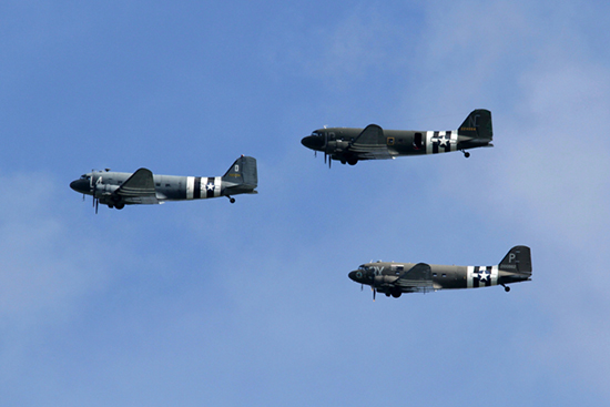Douglas C-47A Skytrain trio at The Duxford D-Day Anniversary Air Show
