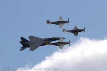 F-15E Strike Eagle, TF-51D and P-51D Mustangs and Bell P-39Q Airacobra at Duxford Flying Legends 2007