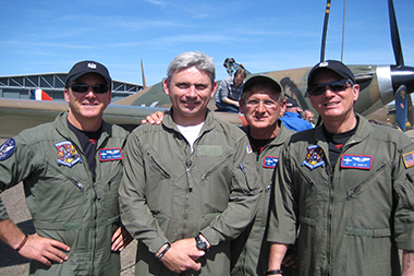 The Eagle Squadron pilots, left to right - Dan Friedkin, Paul Bonhomme, Steve Hinton and Ed Shipley at Duxford Spring Air Show 2013