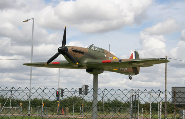 Duxford Aerodrome gate guardian Hawker Hurricane replica EWX P2954