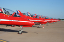 The Red Arrows Hawks line up at Fairford Air Show (Royal International Air Tattoo) 2006