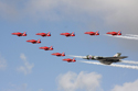 The Red Arrows Display Team flying with Avro Vulcan B2 G-VLCN/XH558 at Jersey International Air Display 2010