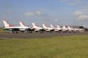 The Thunderbirds Display Team in static line up - RAF Waddington Air Show 2011 Arrivals