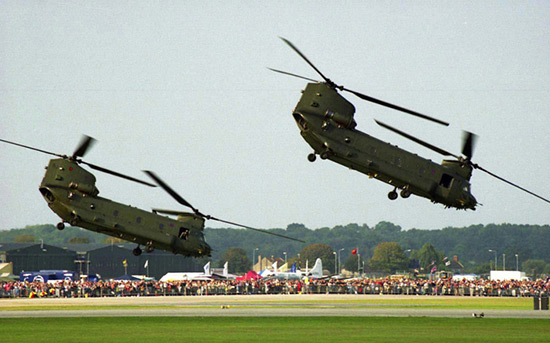 Boeing-Vertol Chinook pair displaying at RNAS Yeovilton International Air Day 2003