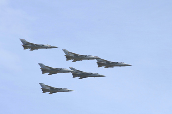 Panavia Tornado five-ship formation at the No. 25 Squadron disband at RAF Leeming