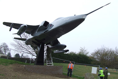 Jaguar XW563 being installed outside Norfolk County Hall