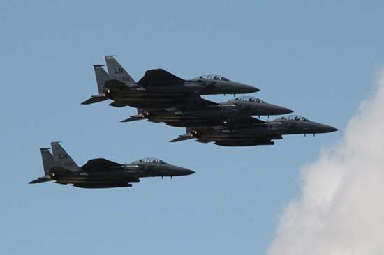 McDonnell Douglas (Boeing) F-15 Eagle four-ship formation at Duxford American Air Day 2009